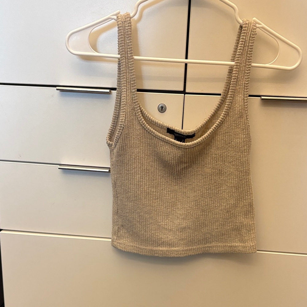 Forever 21 Ribbed Scoop Neck Tank Top - Taupe